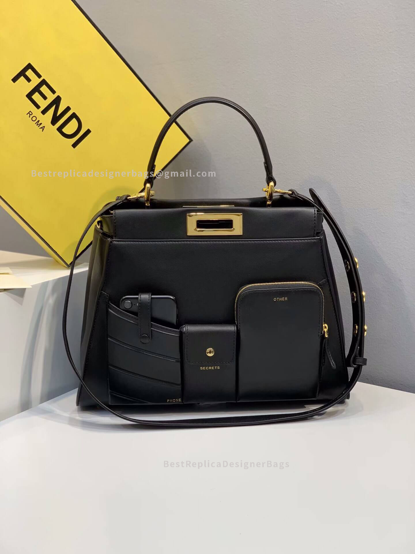 Fendi Peekaboo Iconic Medium Black Leather Bag 2113L